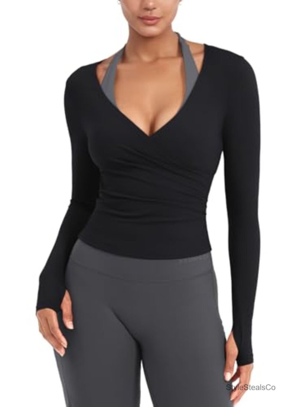 Women's Wrap Long Sleeve Activewear Top, Nylon Blend & Spandex